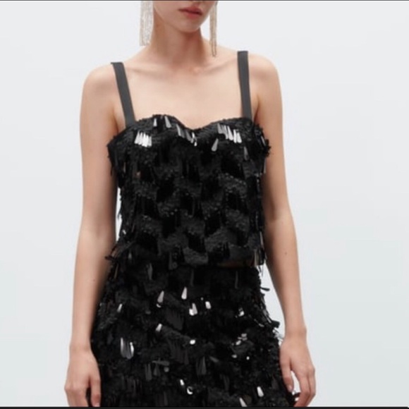 NWT ZARA BLACK SEQUIN CAMISOLE - Picture 7 of 12